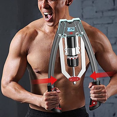Kacsoo Appareil de musculation hydraulique réglable pour la maison la gym les bras la poitrine les épaules la musculation le fitness la barre de préhension avec compteur LCD pour 0 à 200 kg