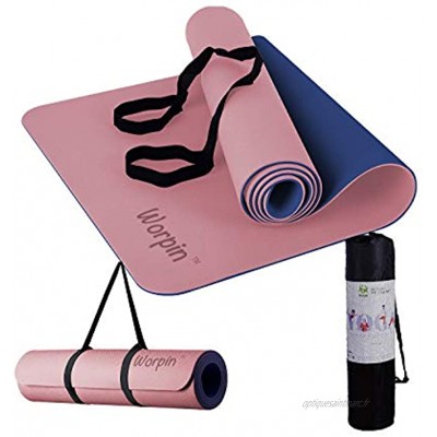 WORPIN Tapis de sport Yoga Pilates Fitness Tapis de gymnastique antidérapant 183 x 61 cm avec housse et sangle d'épaule matériau TPE écologique tapis de sport yoga nettoyage facile pack